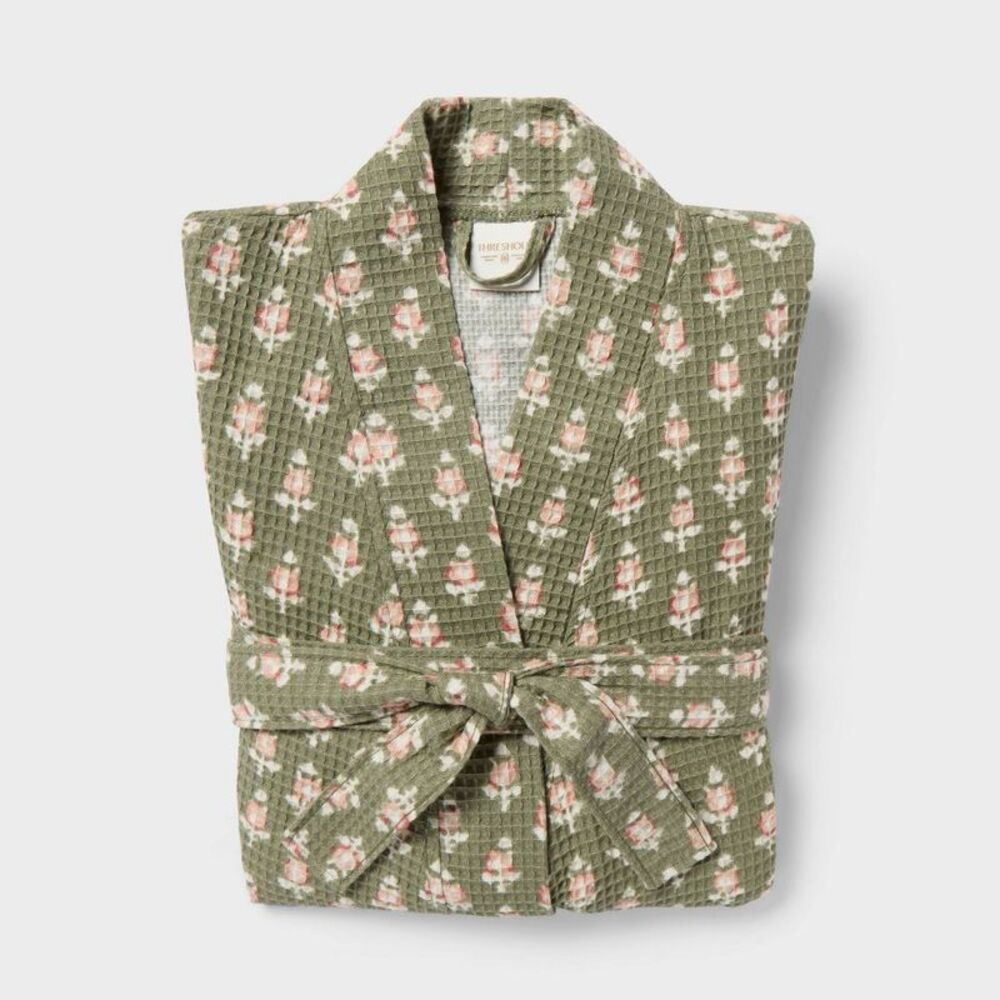 Threshold - L/XL Floral Waffle Bath Robe Green/Pink - Threshol Green/Pink
